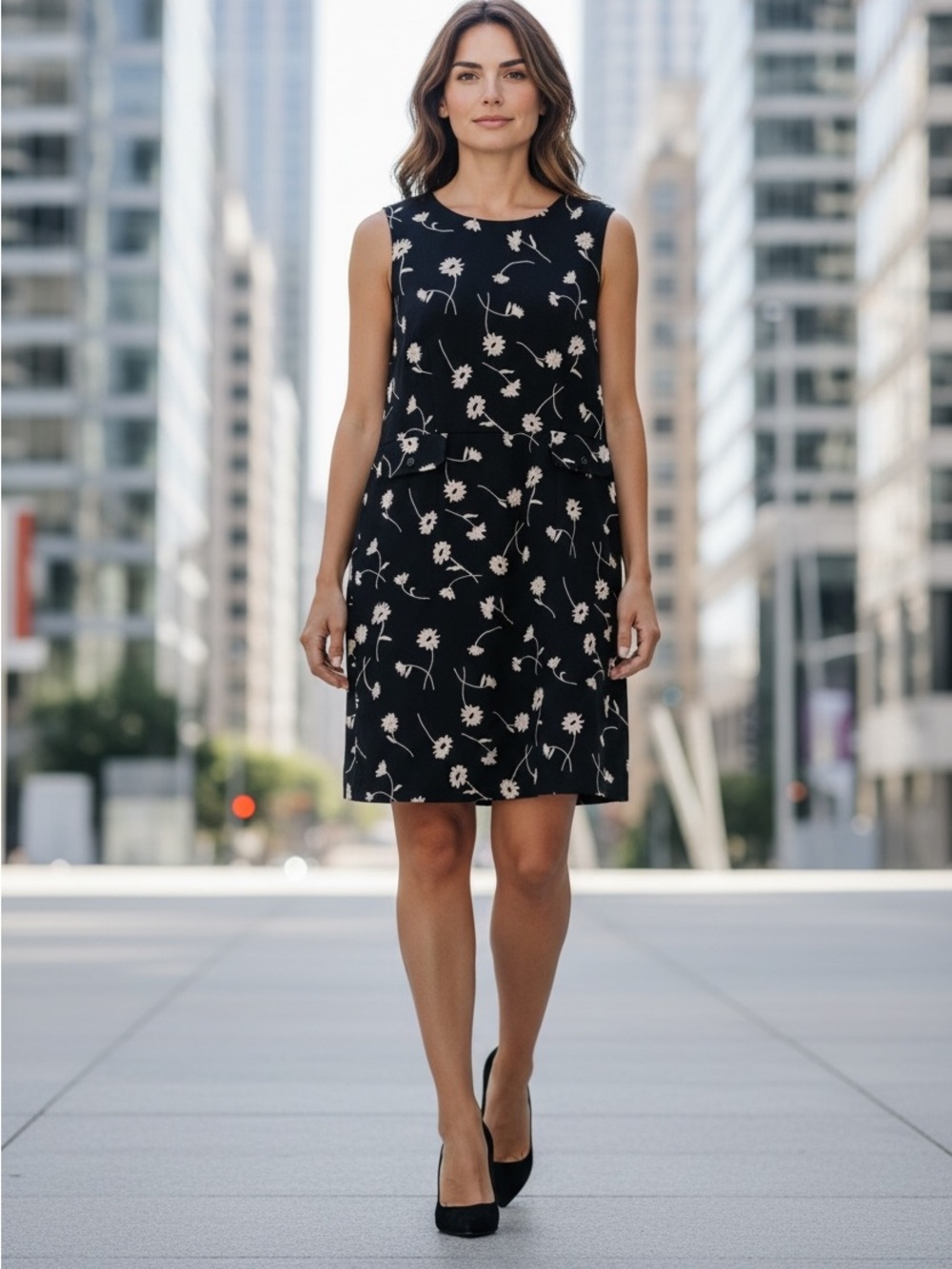 Valerie Steven’s Black Floral Shift Dress - Classic Work-to-Weekend Dress
